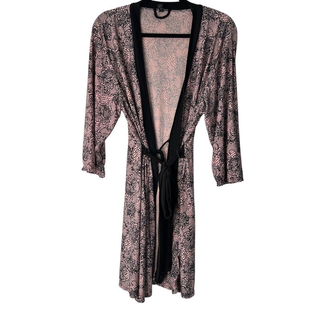 Marilyn Monroe Intimates Robe‎ Womens Size L Pink Black Paisley Floral Print - Picture 4 of 11